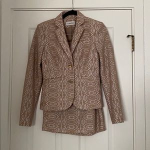 beige/white calvin klein skirt suit